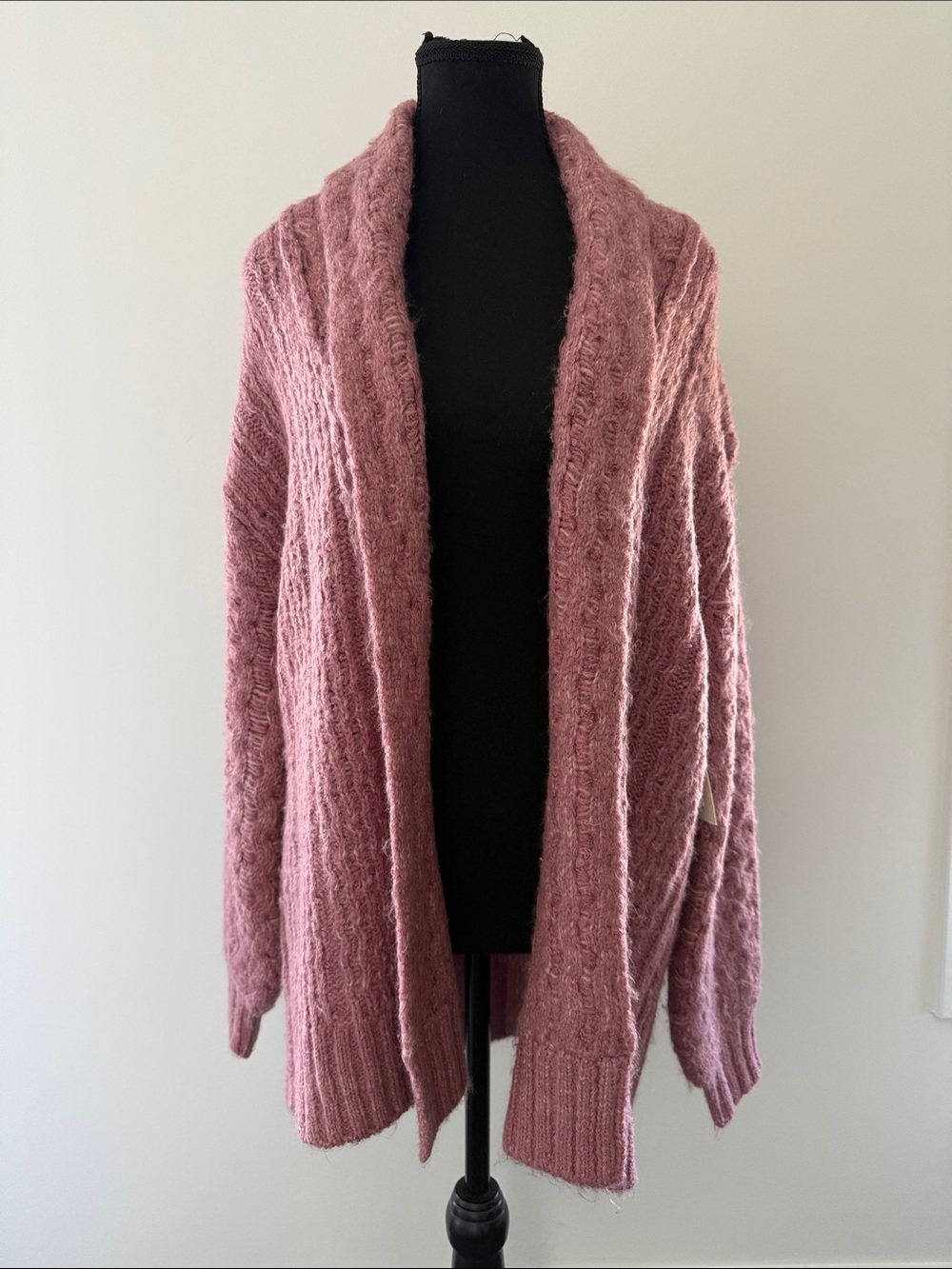 Anthropologie Oversized Dusty Rose Open-Front Cable Knit Cardigan